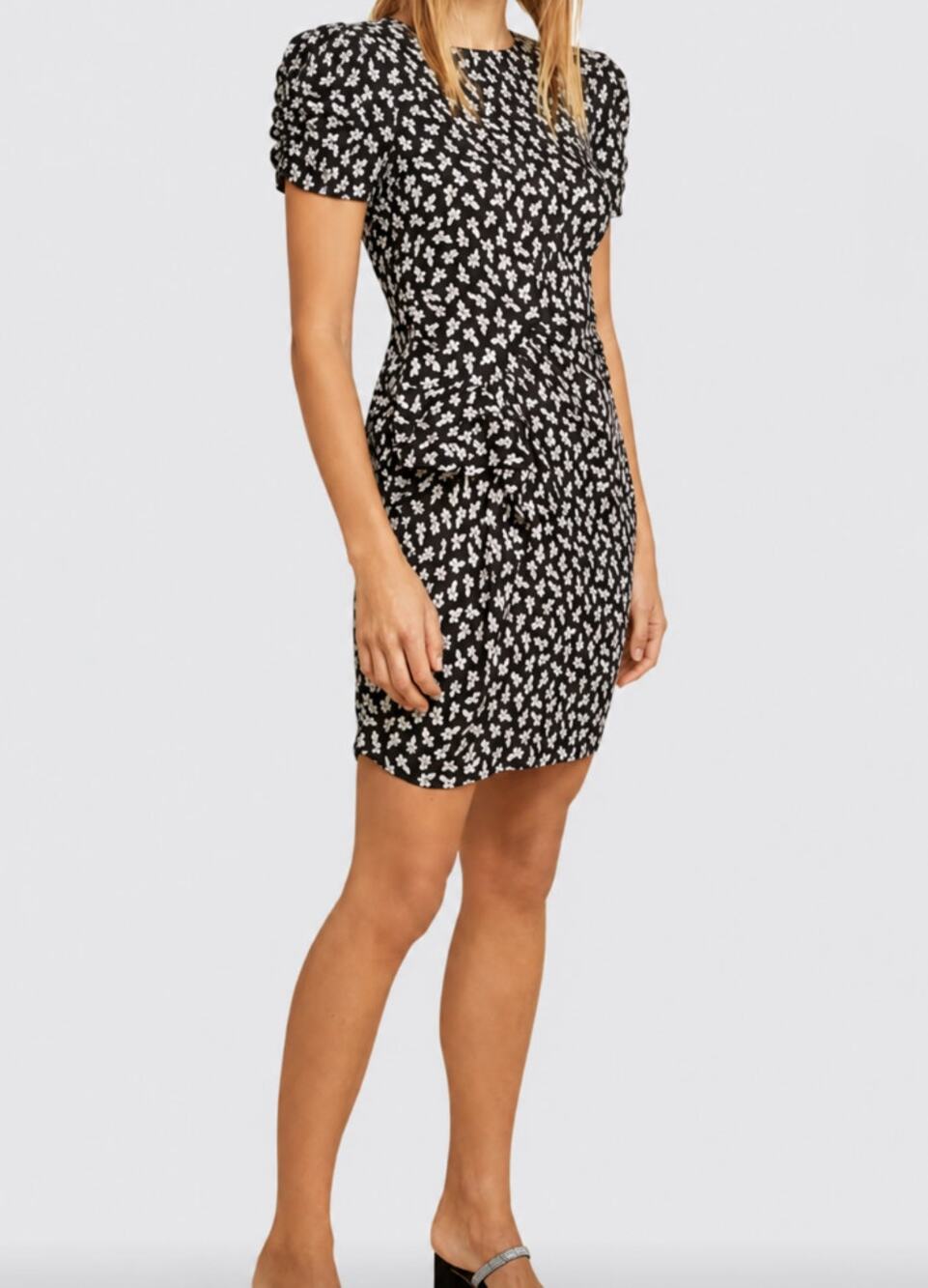 LES COYOTES DE PARIS Nadine Black White Floral Ruched Dress (36)